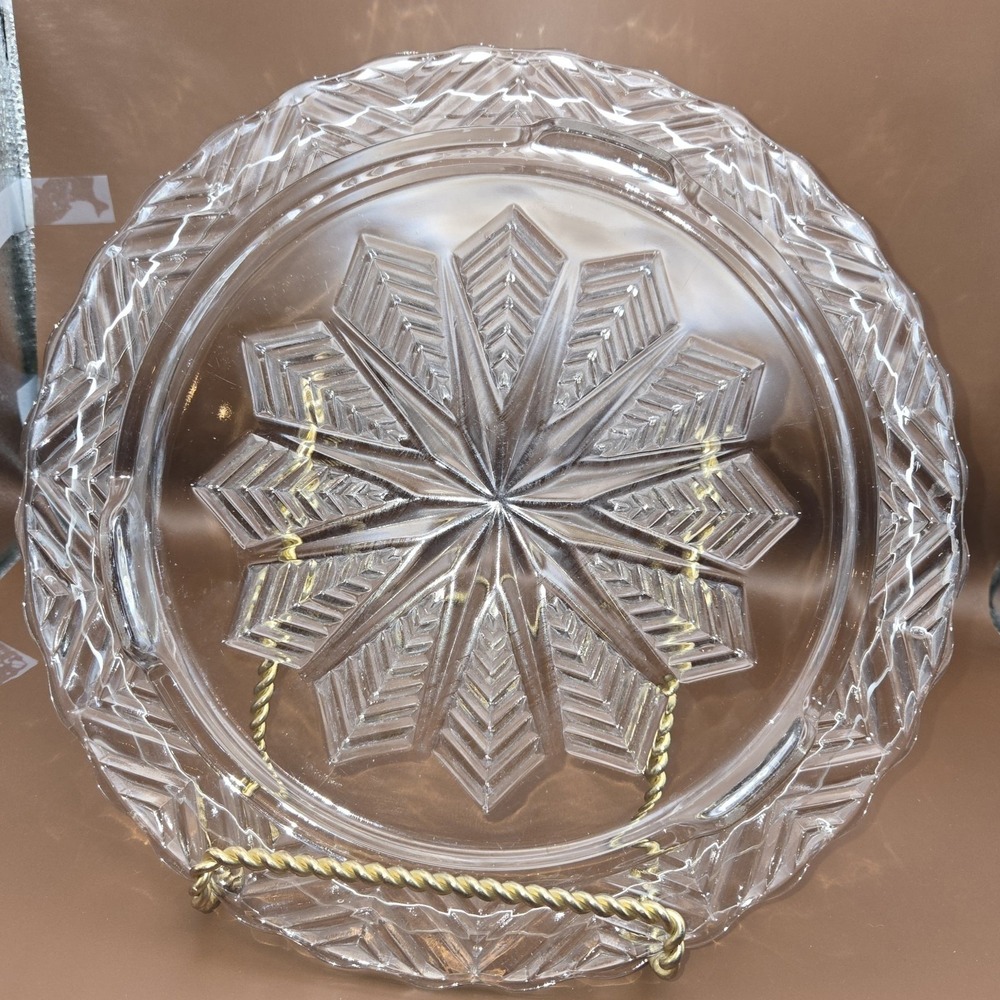 Vintage‎ Cake Plate 11.5" Federal Pressed Glass 1940-1960 Starburst Or Snowflake